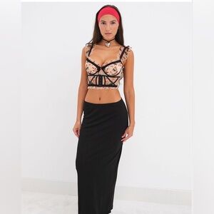 For Love And Lemons Floral Bustier with Black Maxi Skirt